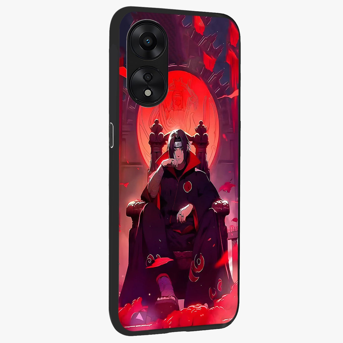 Blood Moon Sovereign Glass Case upright view showcasing powerful moon inspired artwork with cosmic aesthetic style.