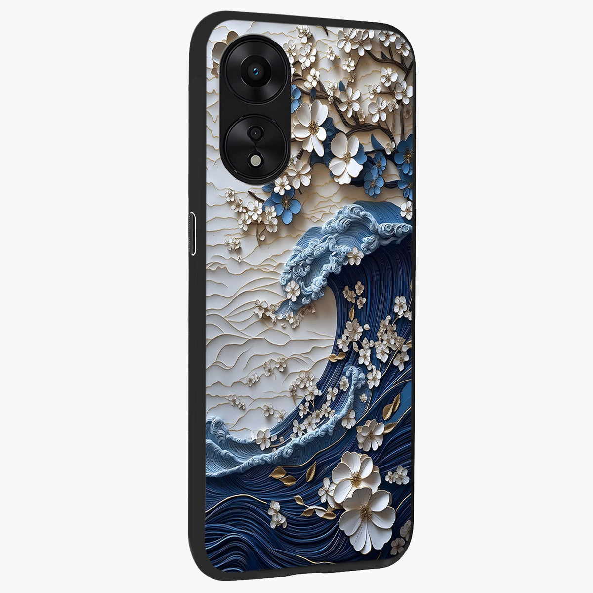 Floral Wave Origami Glass Case upright view showcasing creative floral origami artwork with artistic decorative theme.