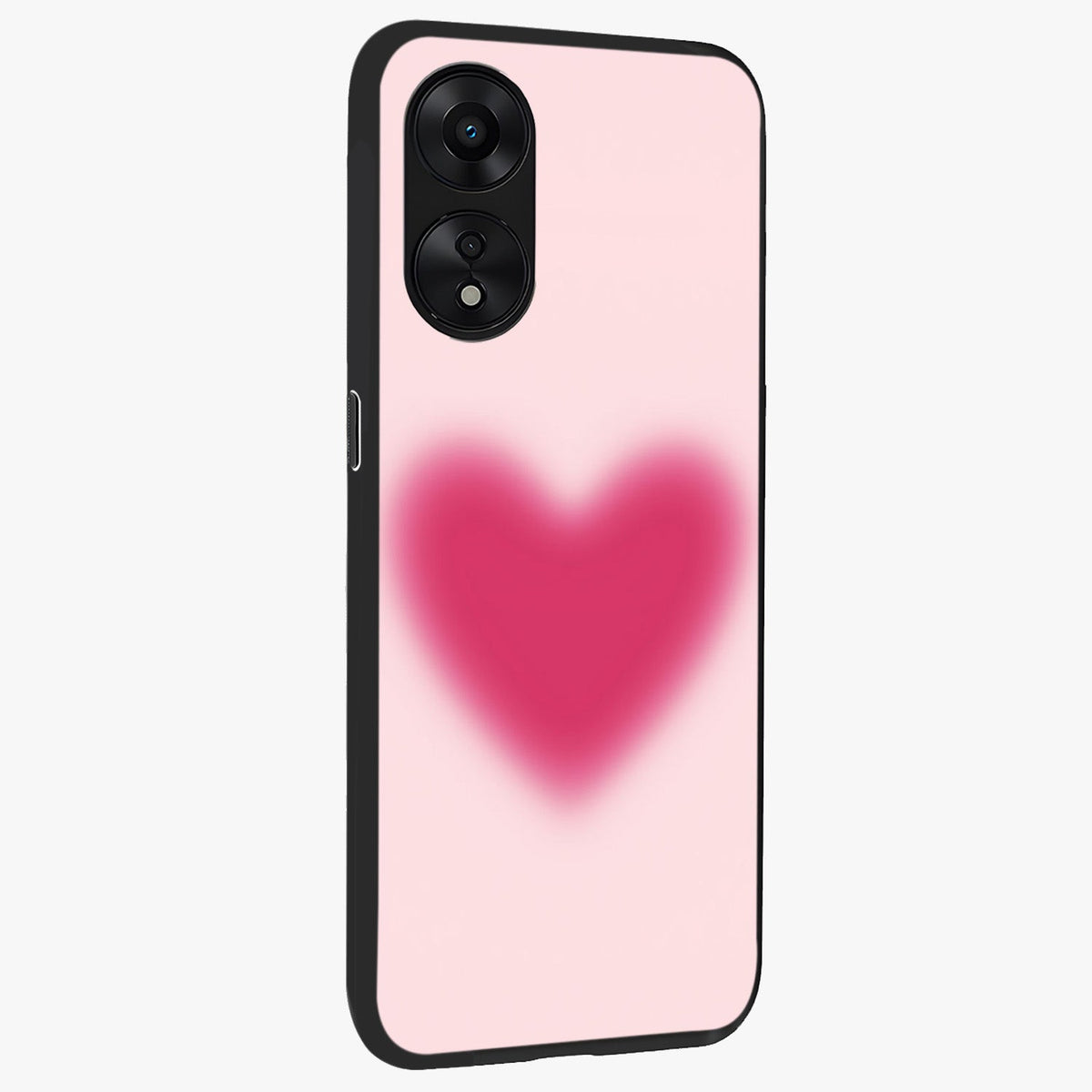 Pink Aura Heart Glass Case upright view showcasing romantic heart artwork with soft pastel theme.