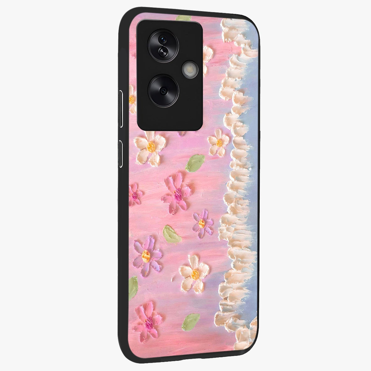 Dreamy Painted Garden Glass Case upright view showcasing vibrant floral garden artwork with artistic nature theme.