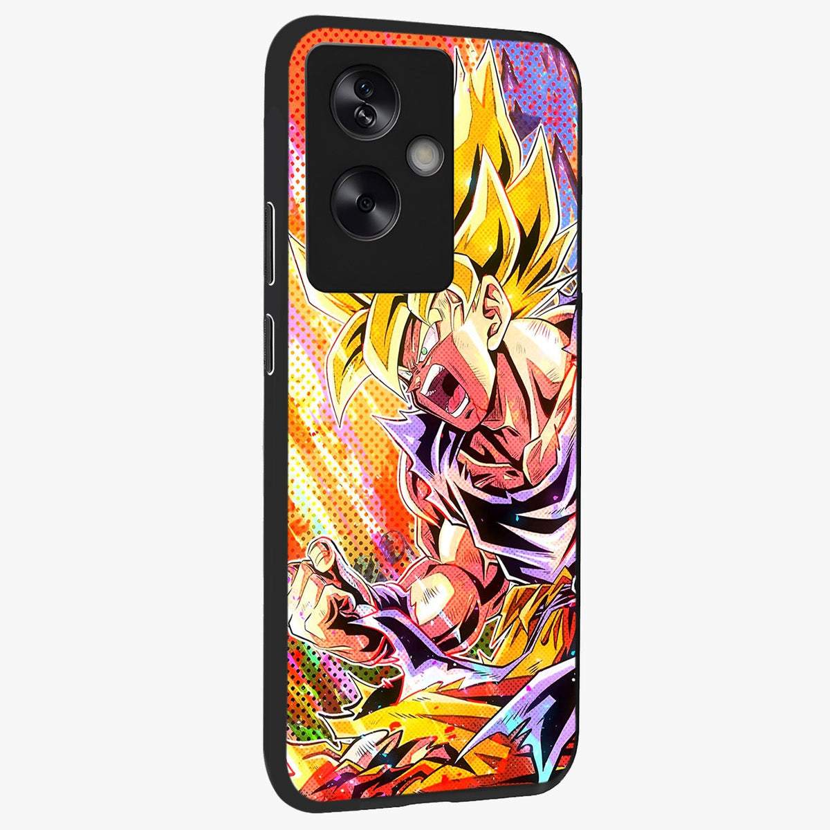 Firing Goku Glass Case upright view showcasing energetic anime artwork with bold warrior theme.