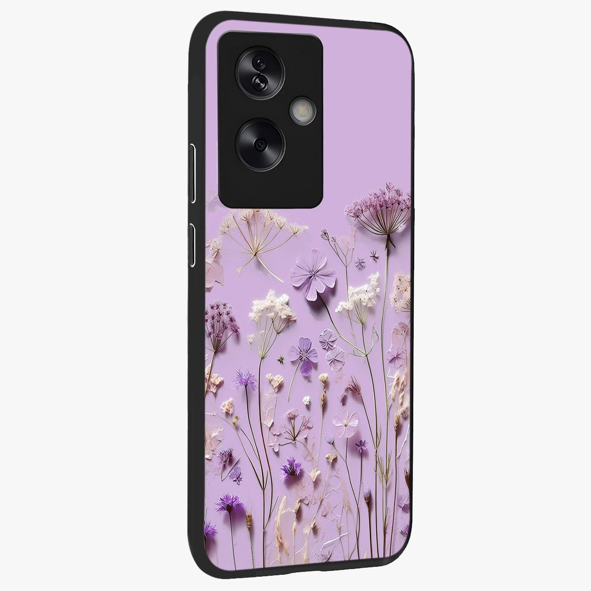 Lavender Blossom Dream Glass Case upright view showcasing delicate lavender blossom artwork with peaceful floral theme.