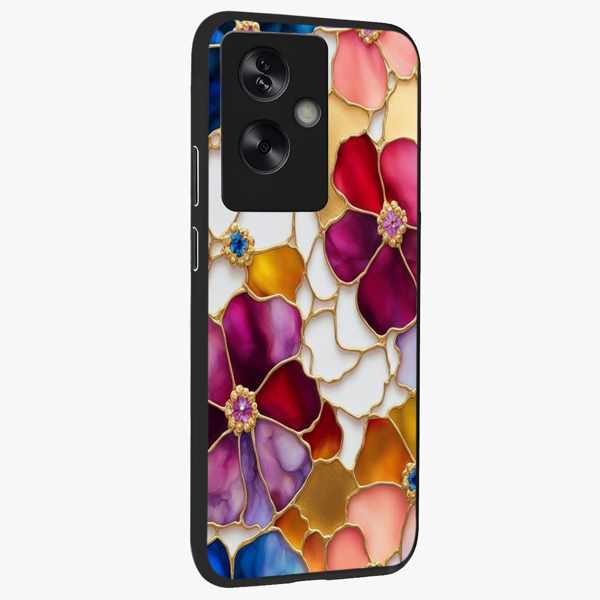 Marble Flower Pattern Glass Case upright view showcasing decorative marble flower artwork with refined style.