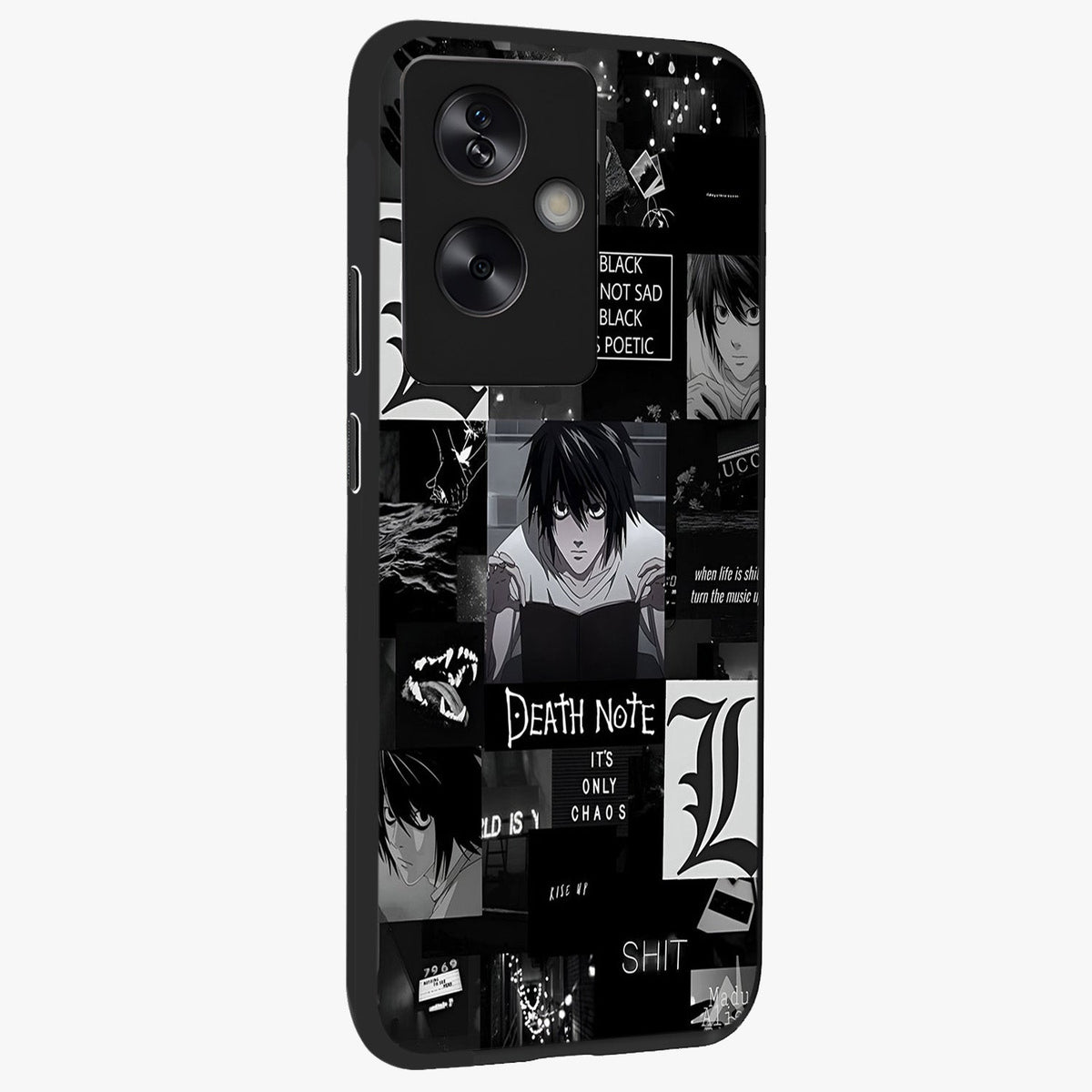 Midnight Chaos Mind Glass Case upright view showcasing expressive abstract artwork with bold dark theme.
