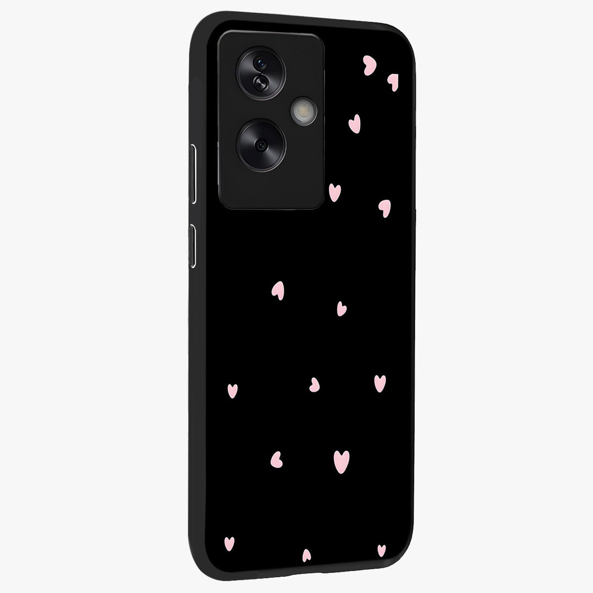 Pink Love Drops Glass Case upright view showcasing charming heart drop artwork with romantic playful theme.