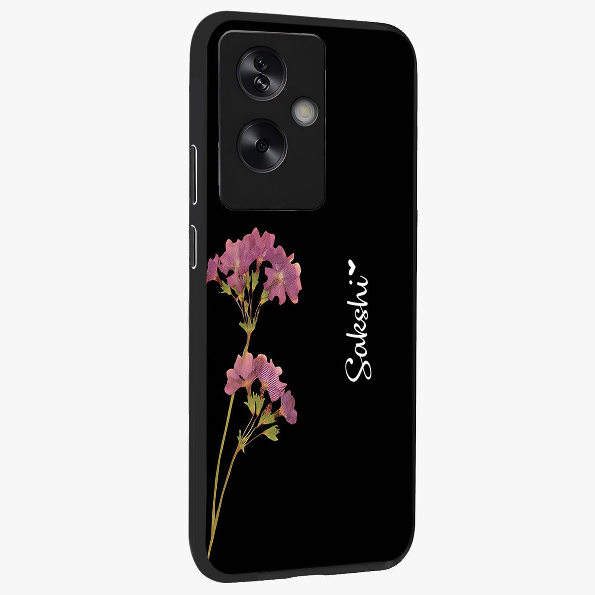 Riching Lavender Flower Custom Name Glass Case upright view showcasing elegant lavender floral artwork with personalized aesthetic.