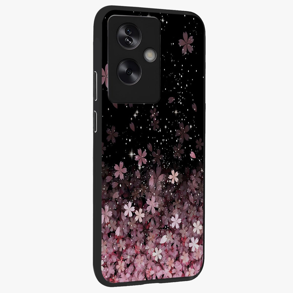 Small Starry Flowers Glass Case upright view showcasing charming floral artwork with dreamy starry theme.