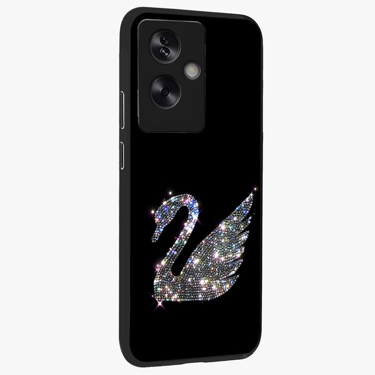 Starlit Swan Grace Glass Case upright view showcasing beautiful swan artwork with peaceful night themed design.