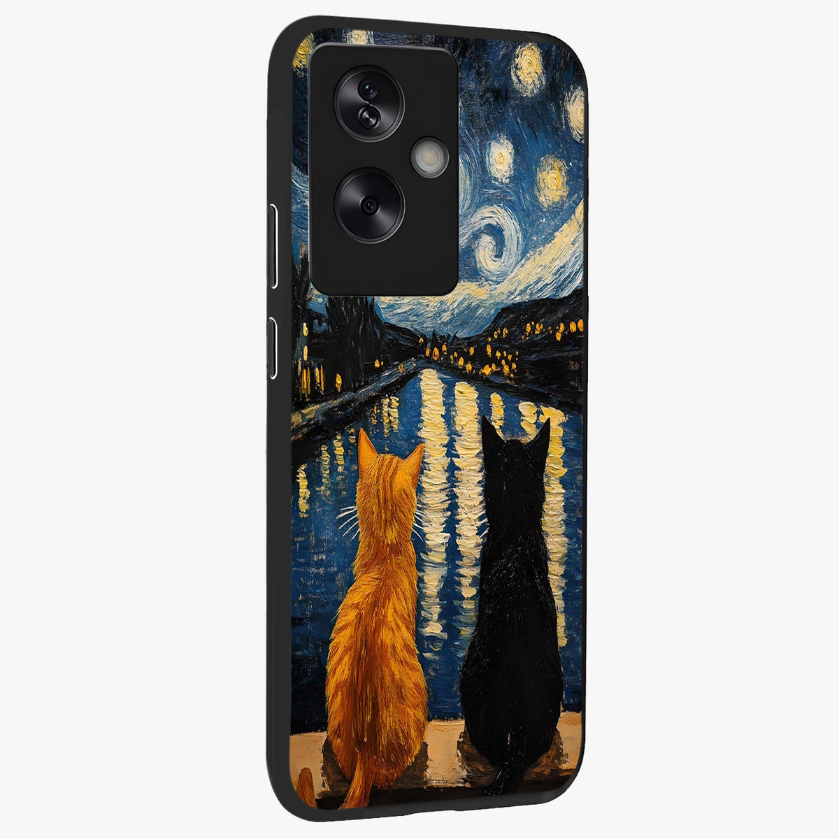 Starry River Cats Glass Case upright view showcasing adorable cat artwork with magical river and stars theme.