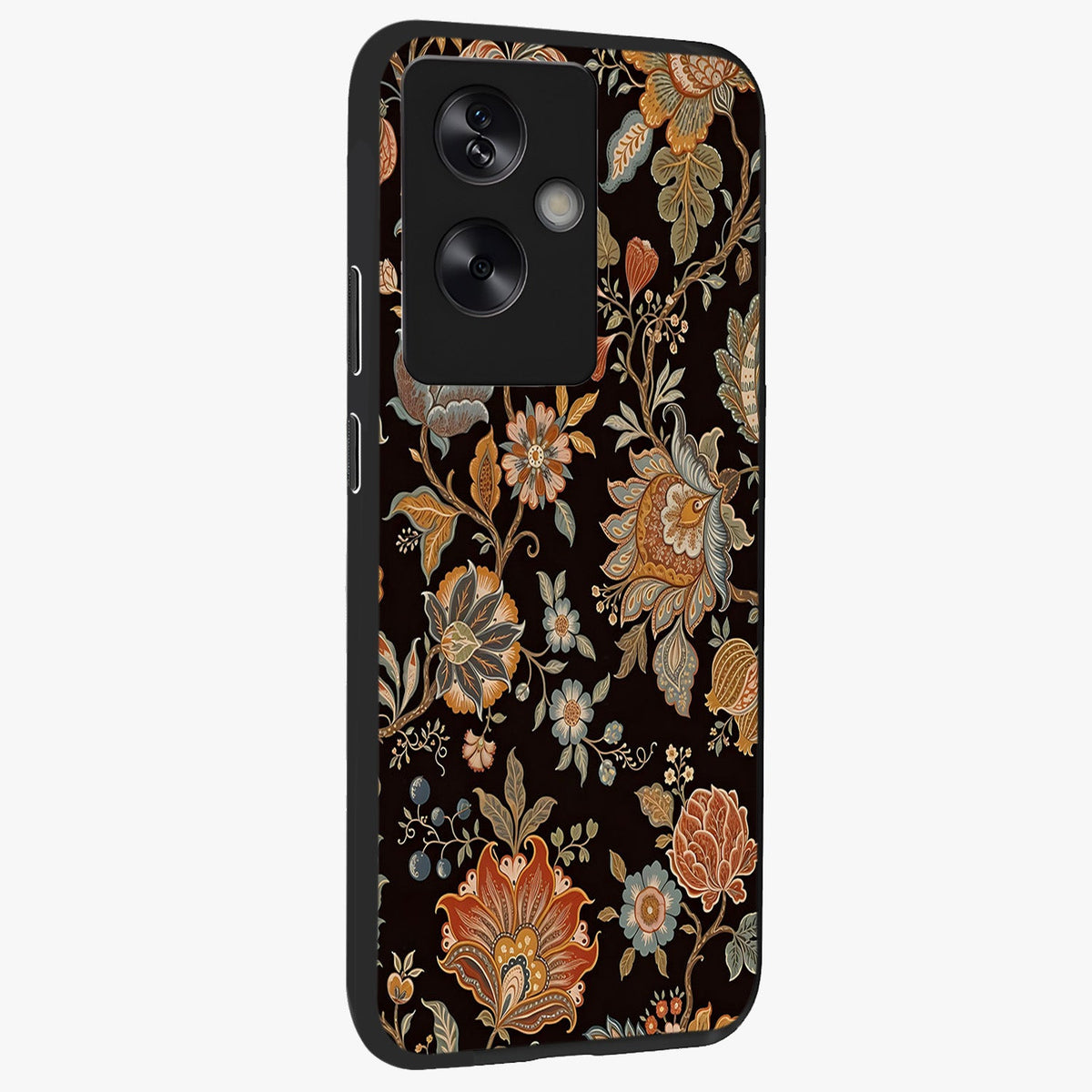 Vintage Floral Dream Glass Case upright view showcasing delicate floral artwork with timeless vintage theme.