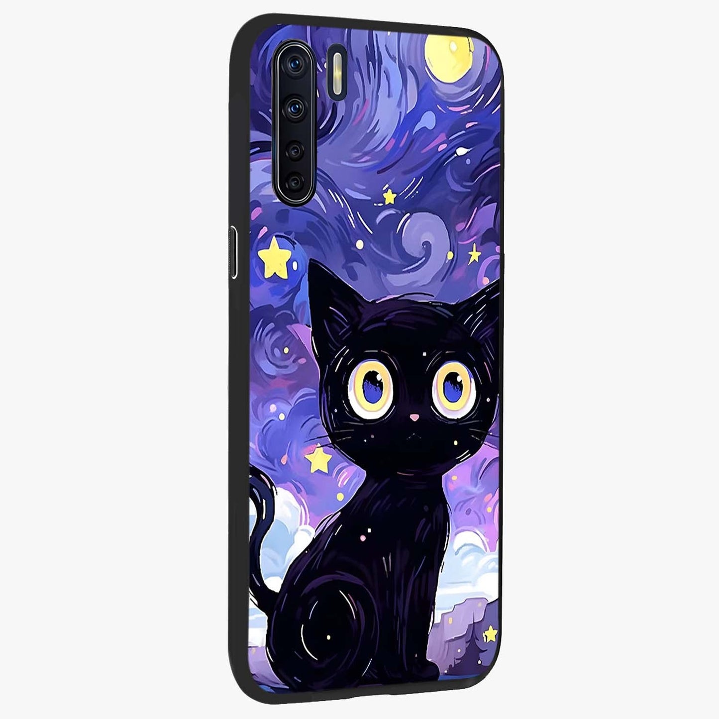 Abstract Cat Art Glass Case upright view showcasing creative feline illustration and aesthetic artistic style.