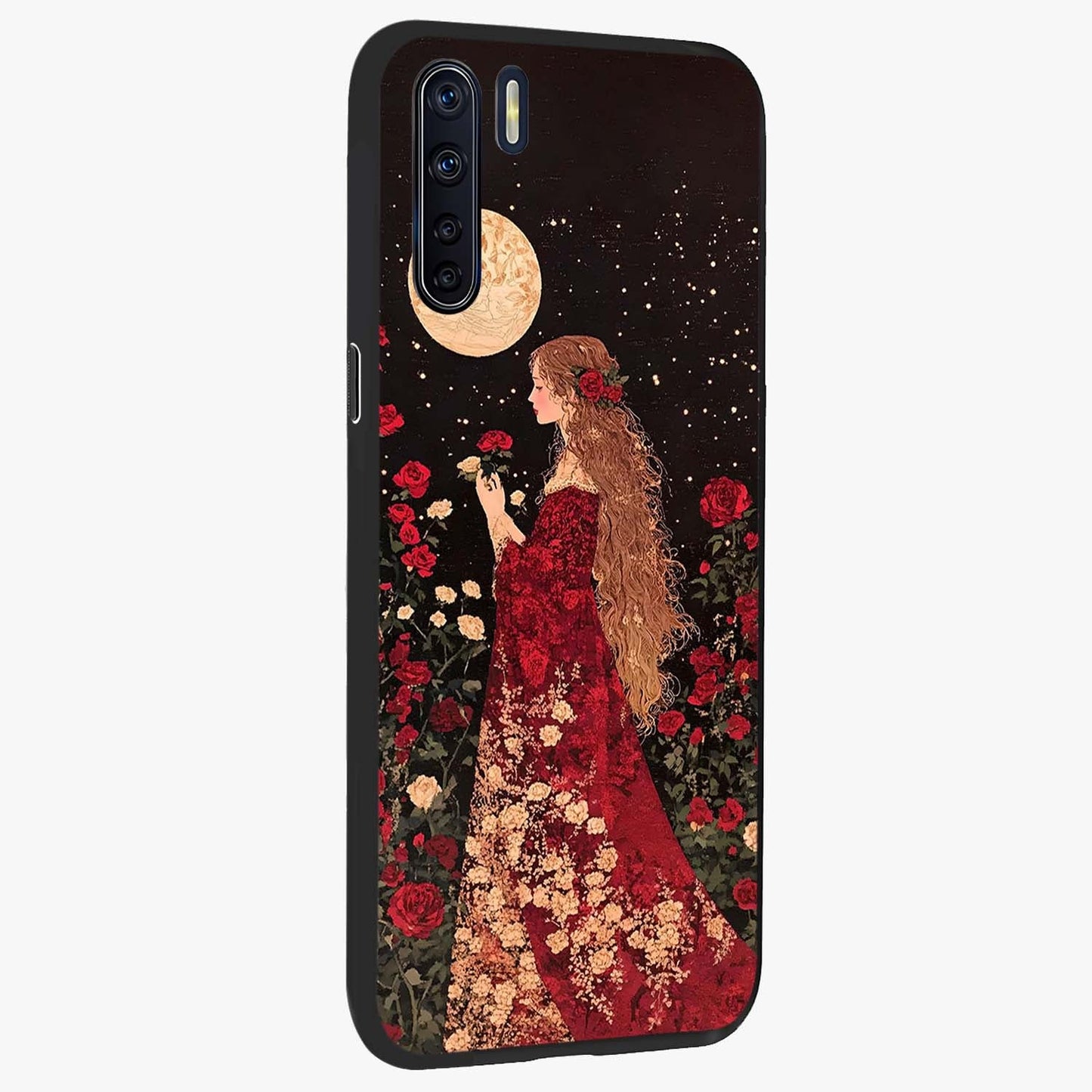 Crimson Dreams Glass Case upright view showcasing dreamy red toned artwork with modern aesthetic style.