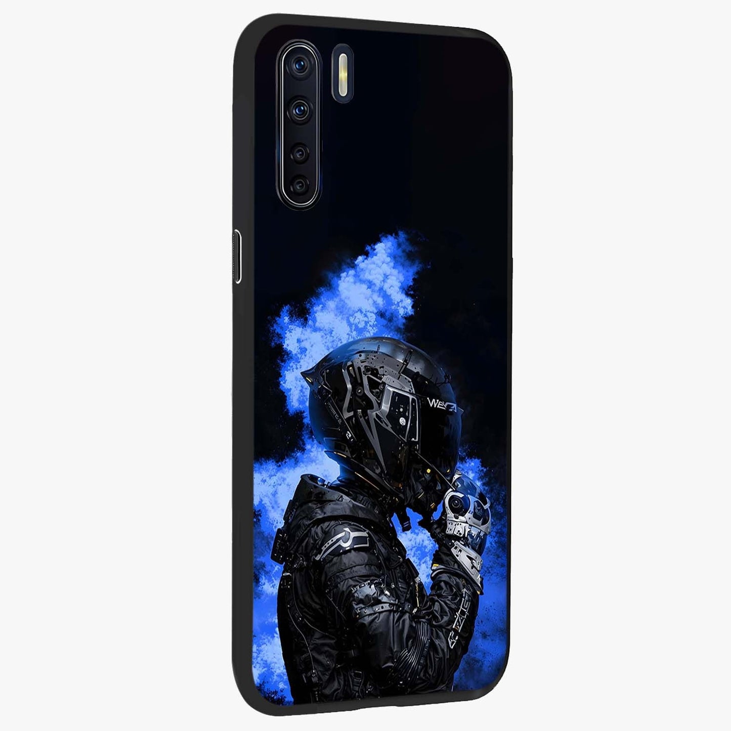Cyber Sentinel Protocol Glass Case upright view showcasing advanced cyber sentinel artwork with futuristic tech theme.