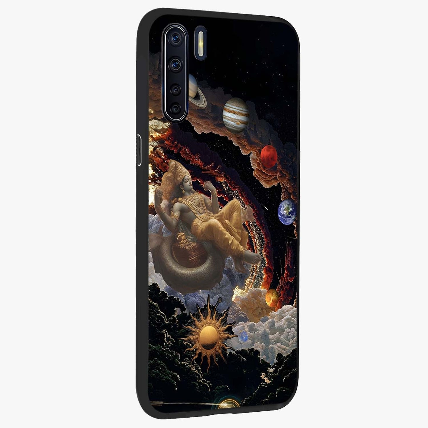 Galactic Divine God Glass Case upright view showcasing mystical divine artwork with dramatic cosmic theme.