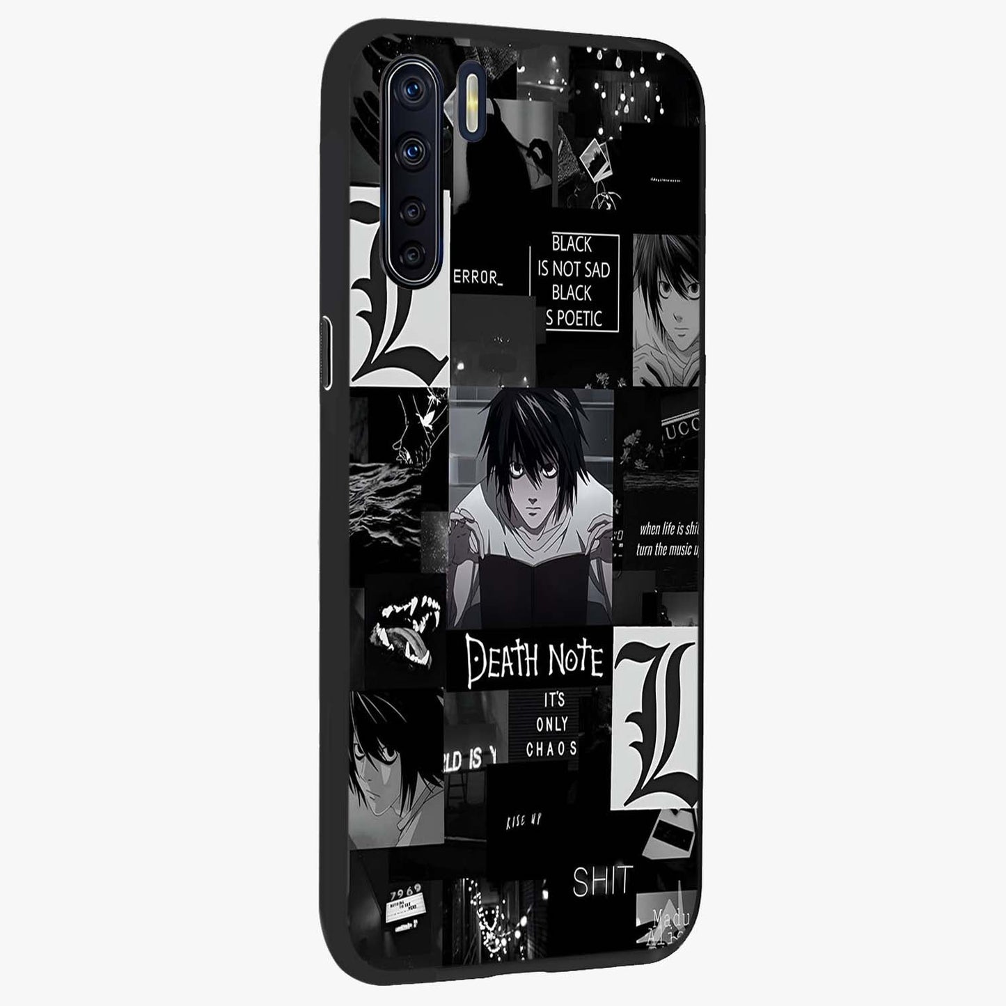 Midnight Chaos Mind Glass Case upright view showcasing expressive abstract artwork with bold dark theme.
