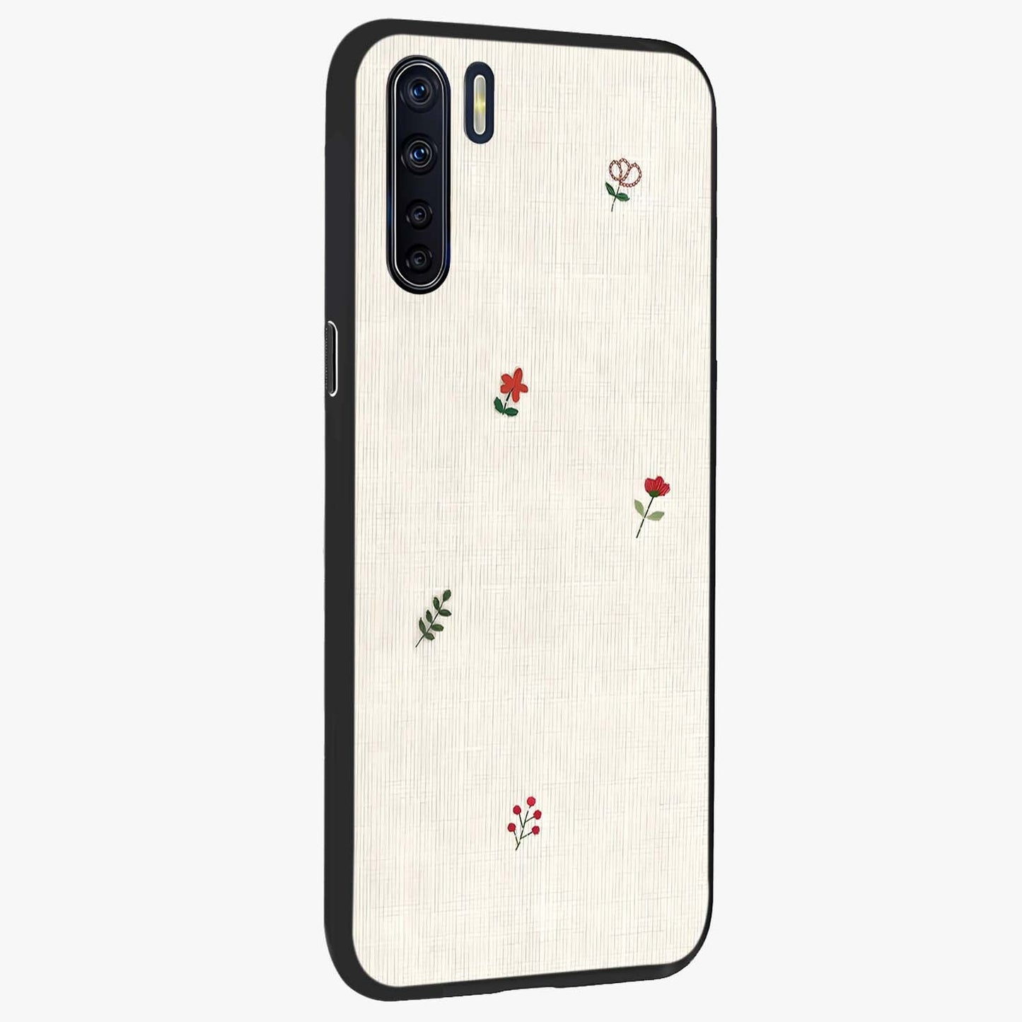 Minimalistic Blue With White Flower Pattern Glass Case upright view showcasing clean white flower artwork with calming blue theme.