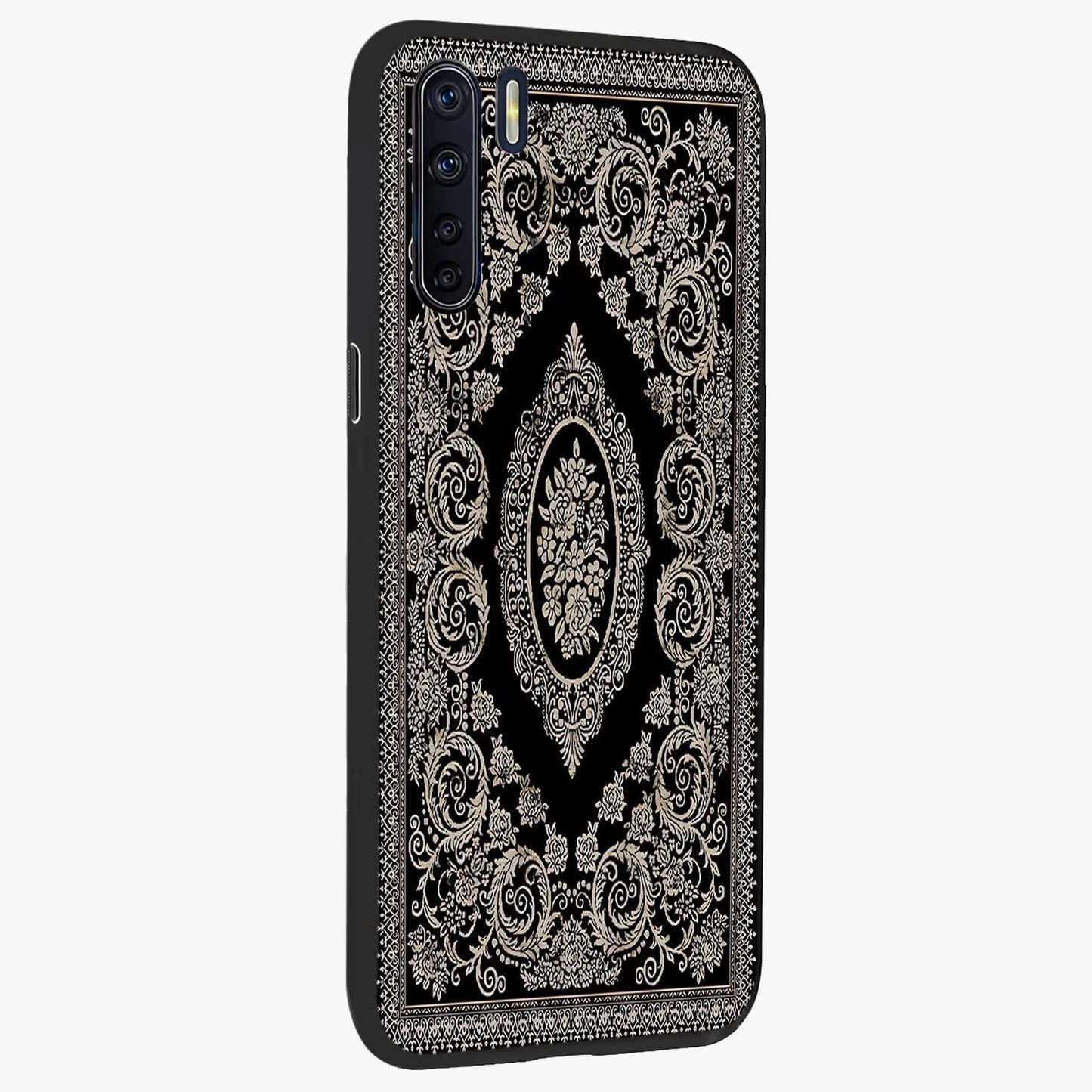 Noir Bloom Elegance Glass Case upright view showcasing graceful floral artwork with luxurious dark theme.