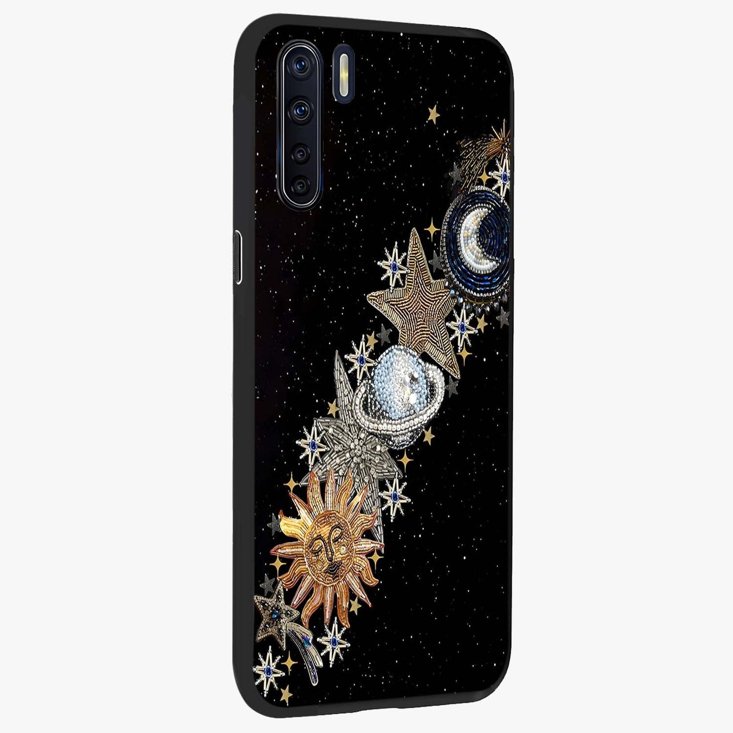 Pearls Universe Object Glass Case upright view showcasing decorative pearl themed artwork with cosmic elegance.