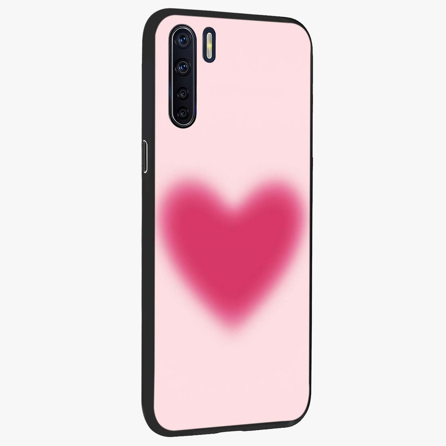 Pink Aura Heart Glass Case upright view showcasing romantic heart artwork with soft pastel theme.