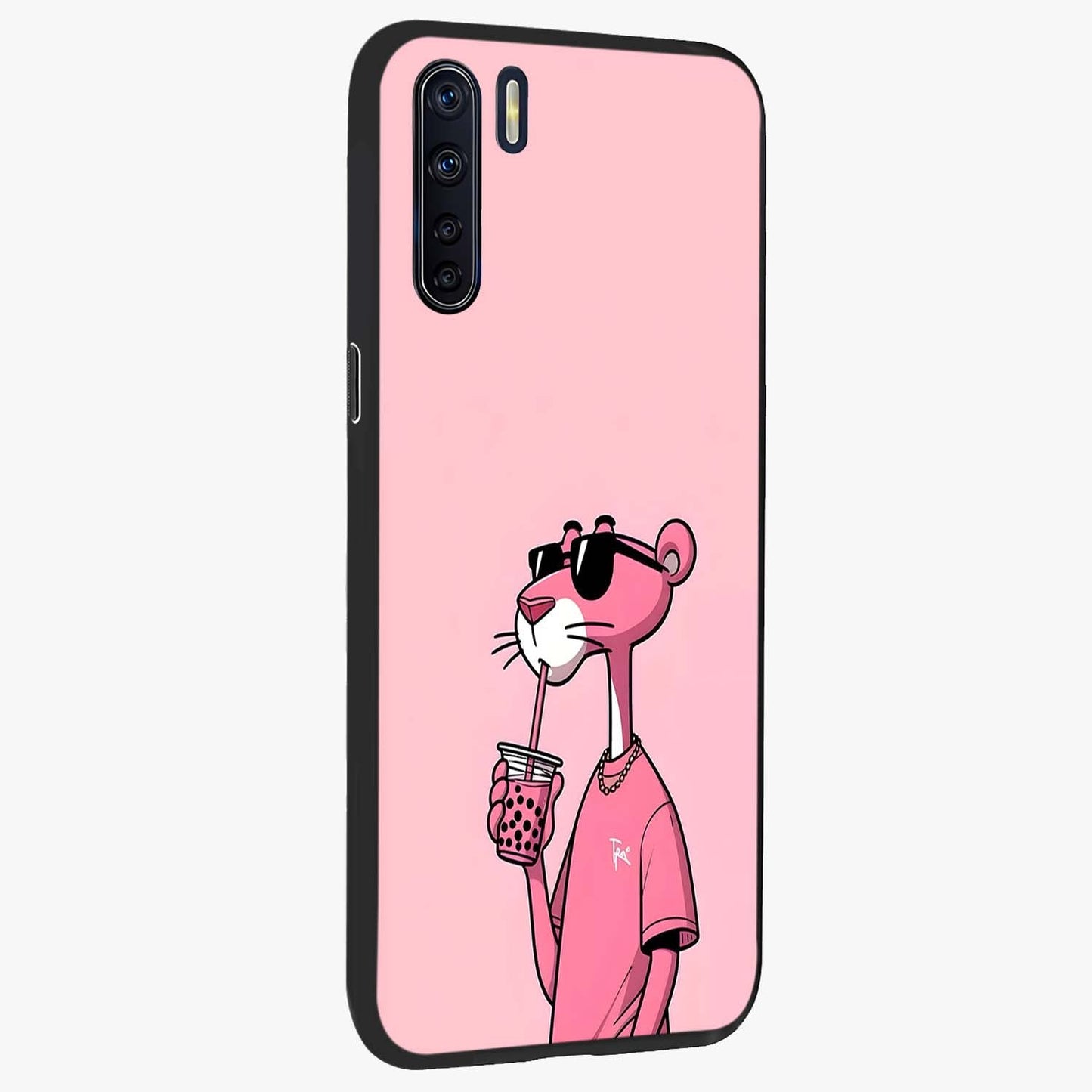 Pink Panther Glass Case upright view showcasing fun animated artwork with stylish retro cartoon theme.