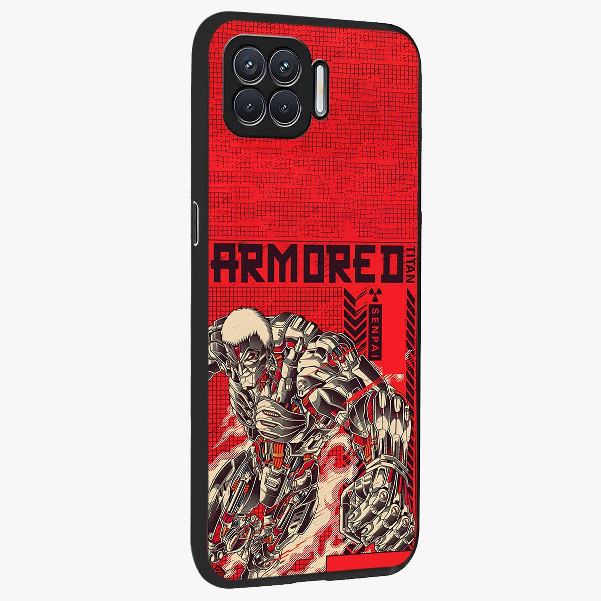Crimson Mecha Titan Glass Case upright view showcasing dynamic robotic titan design with sci-fi inspired theme.