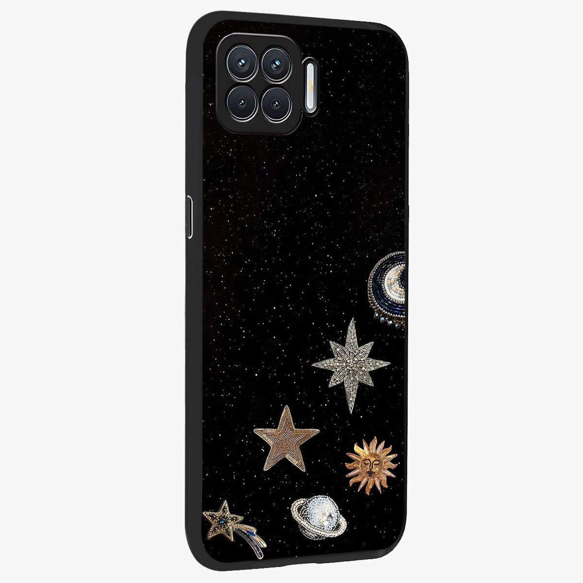 Galactic Charm Glow Glass Case upright view showcasing glowing cosmic charm artwork with magical celestial style.