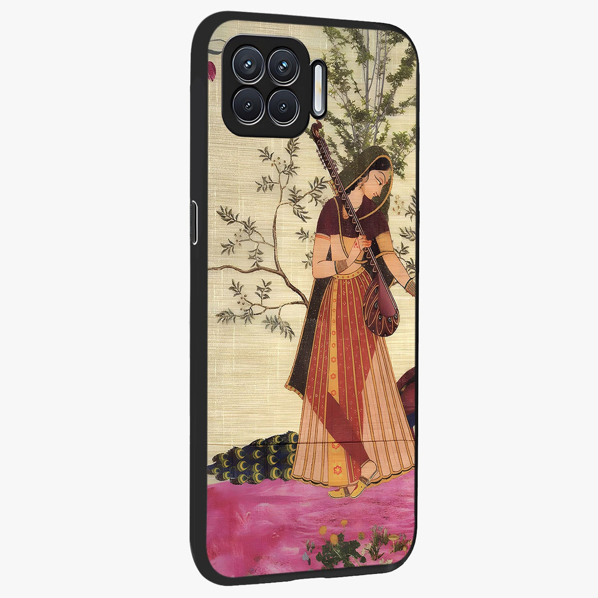 Lady With Veena Art Glass Case upright view showcasing classical veena artwork with traditional artistic theme.