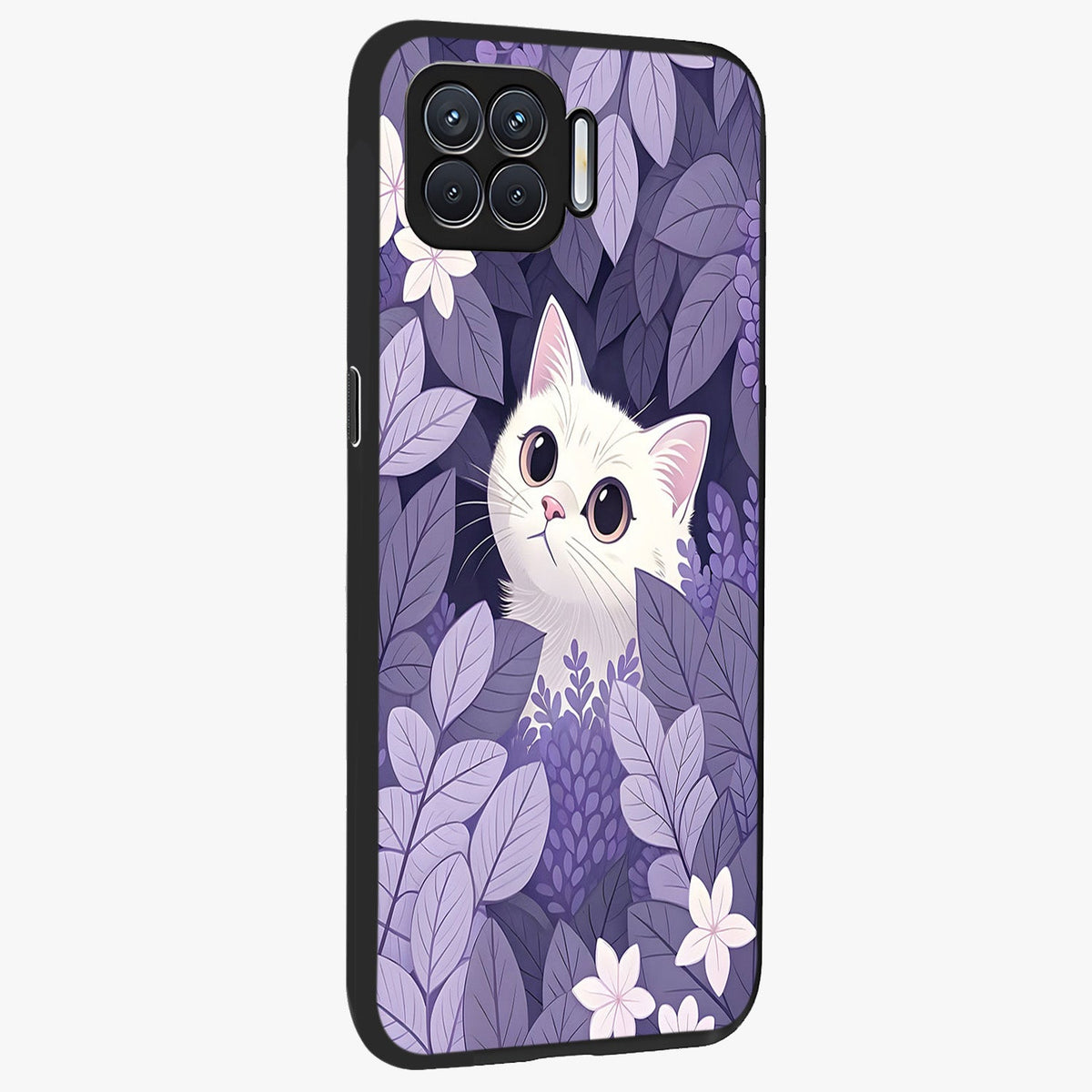 Lilac Hide Peek Cat Glass Case upright view showcasing charming cat artwork with adorable peek theme.