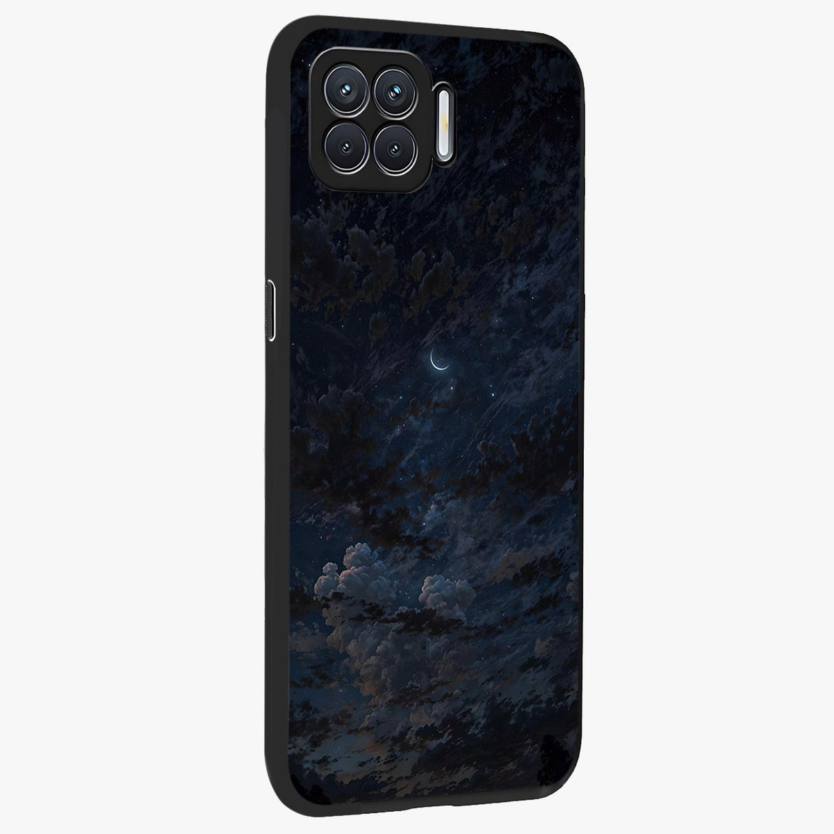 Lunar Veil Silence Glass Case upright view showcasing calm moon themed artwork with serene night atmosphere.