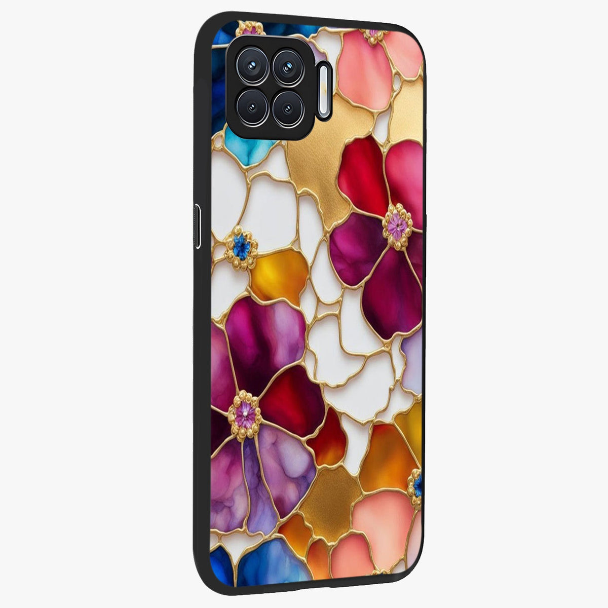 Marble Flower Pattern Glass Case upright view showcasing decorative marble flower artwork with refined style.