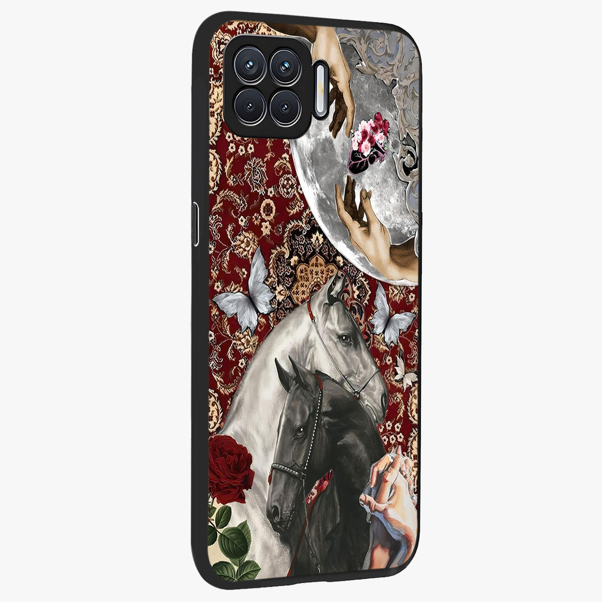 Moonlit Royal Stallion Glass Case upright view showcasing dramatic horse artwork with glowing moon themed design.