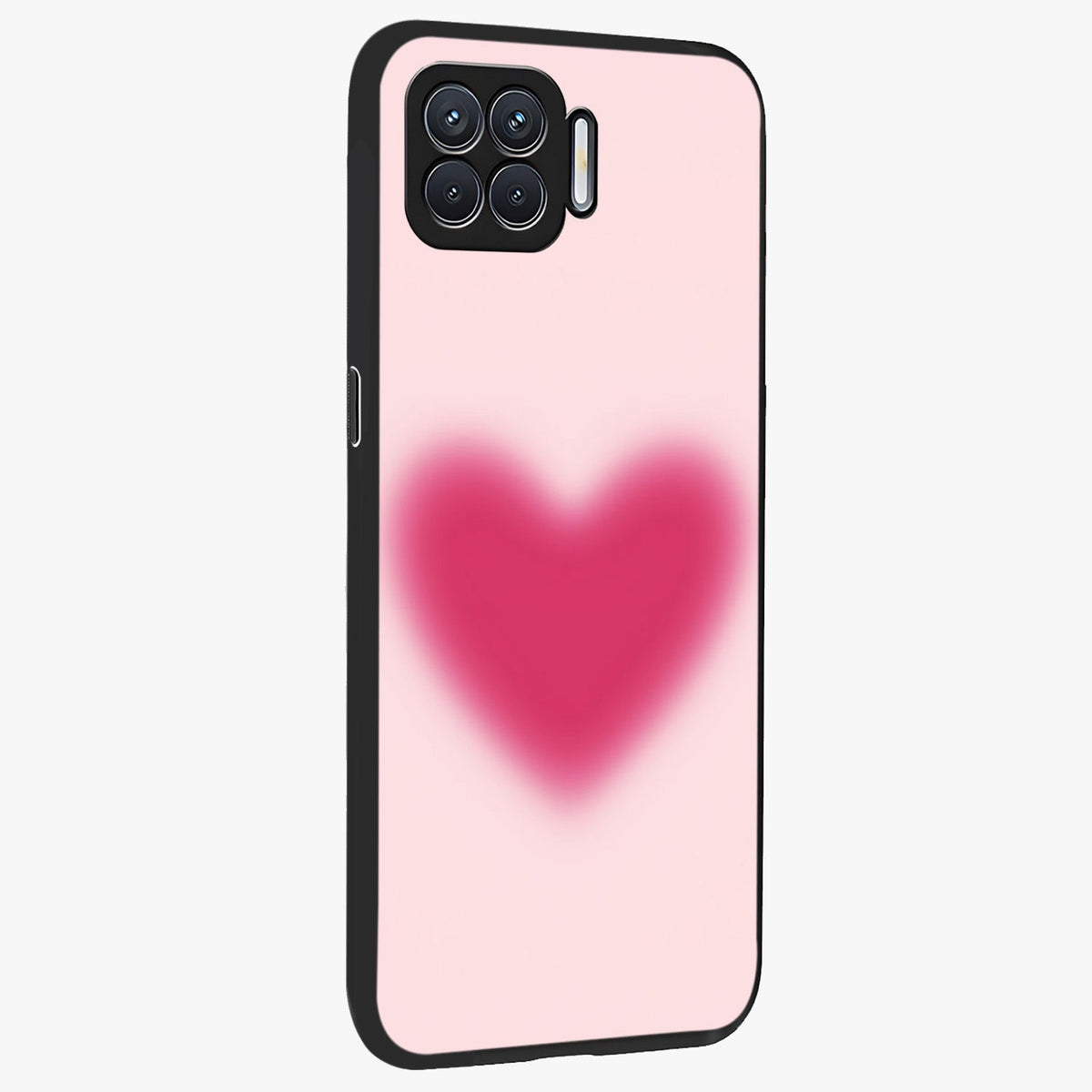 Pink Aura Heart Glass Case upright view showcasing romantic heart artwork with soft pastel theme.