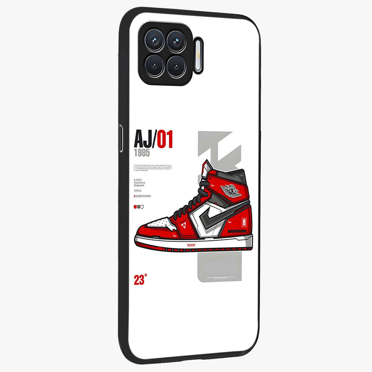 Retro Sneaker Blueprint Glass Case upright view showcasing stylish sneaker illustration with vintage streetwear theme.