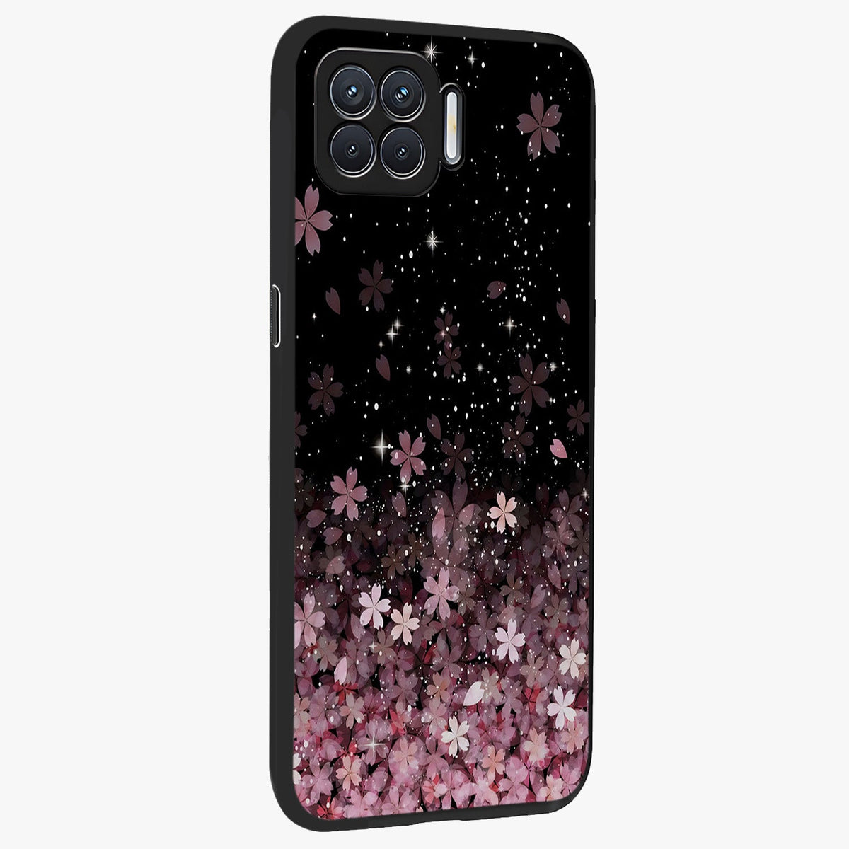 Small Starry Flowers Glass Case upright view showcasing charming floral artwork with dreamy starry theme.