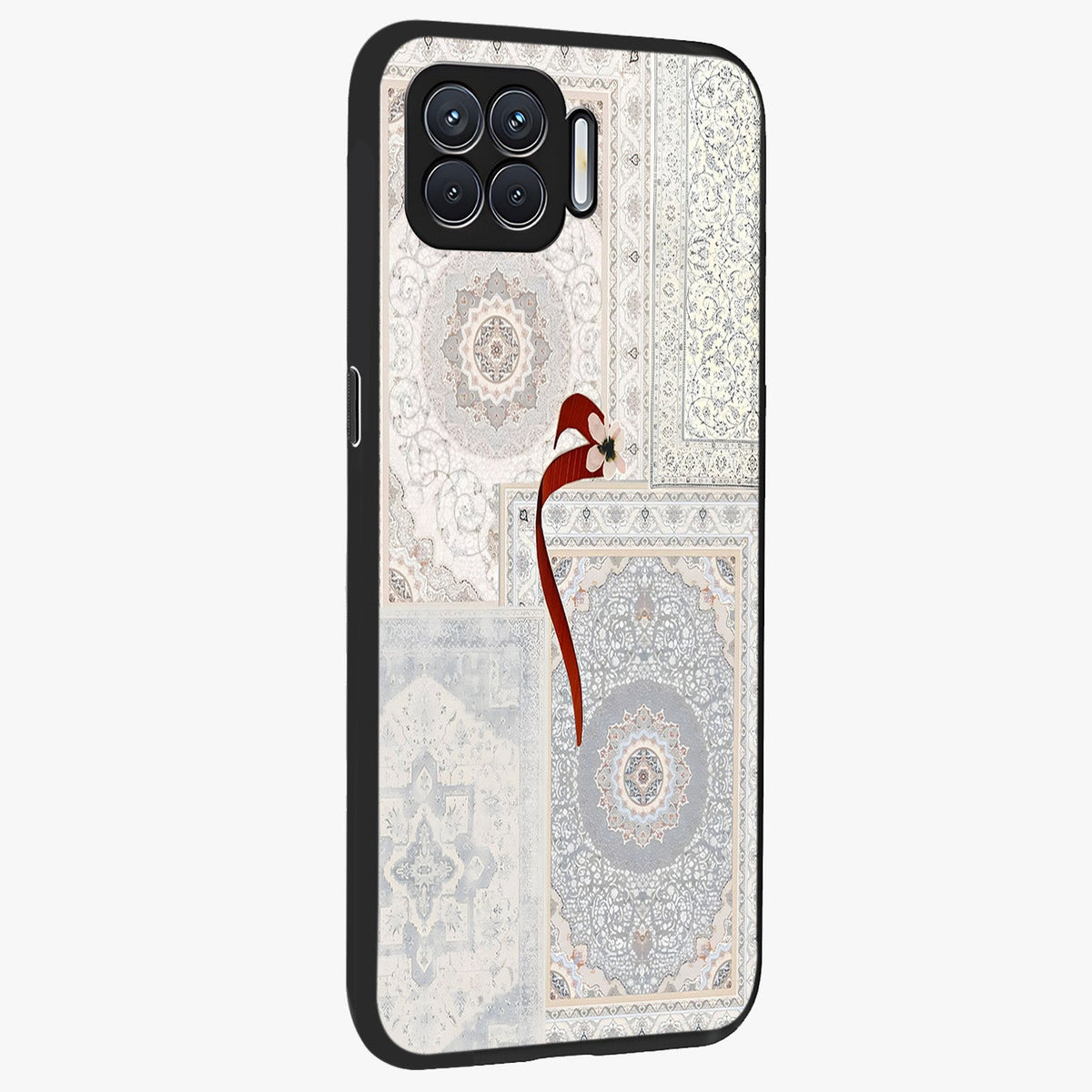 White Aesthetic Bow Glass Case upright view showcasing delicate ribbon bow artwork with cute minimalist theme.