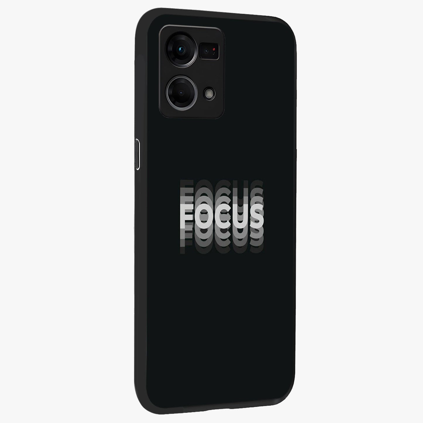 Focus Mode On Glass Case upright view showcasing strong typography statement with sleek motivational theme.