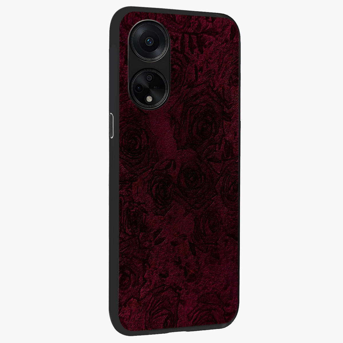 Crimson Fade Flow Glass Case upright view showcasing dynamic crimson flow artwork with stylish abstract theme.