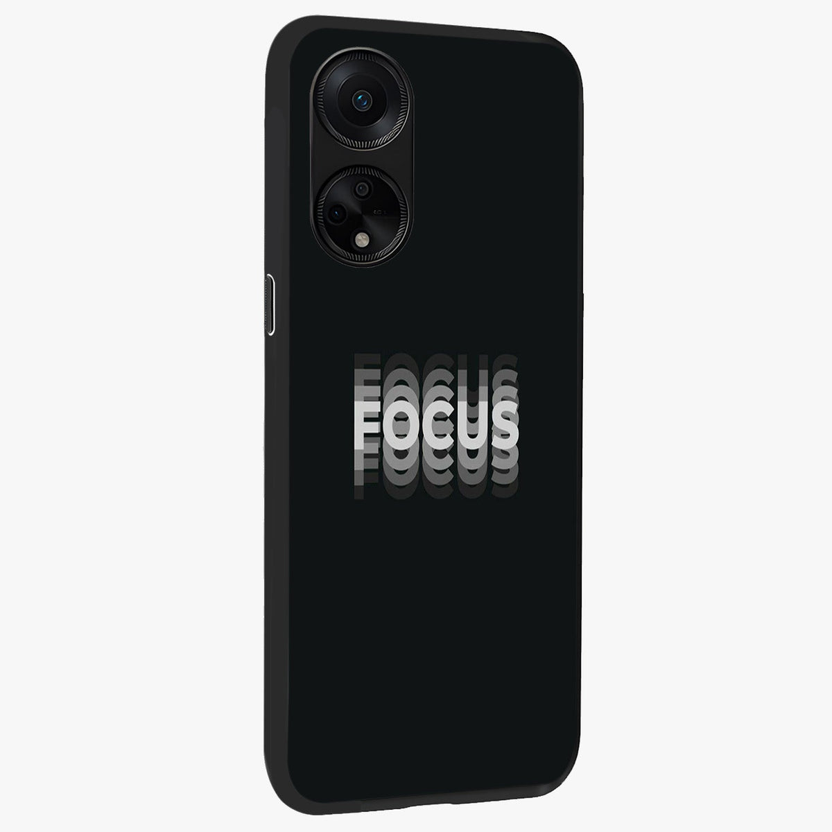 Focus Mode On Glass Case upright view showcasing strong typography statement with sleek motivational theme.