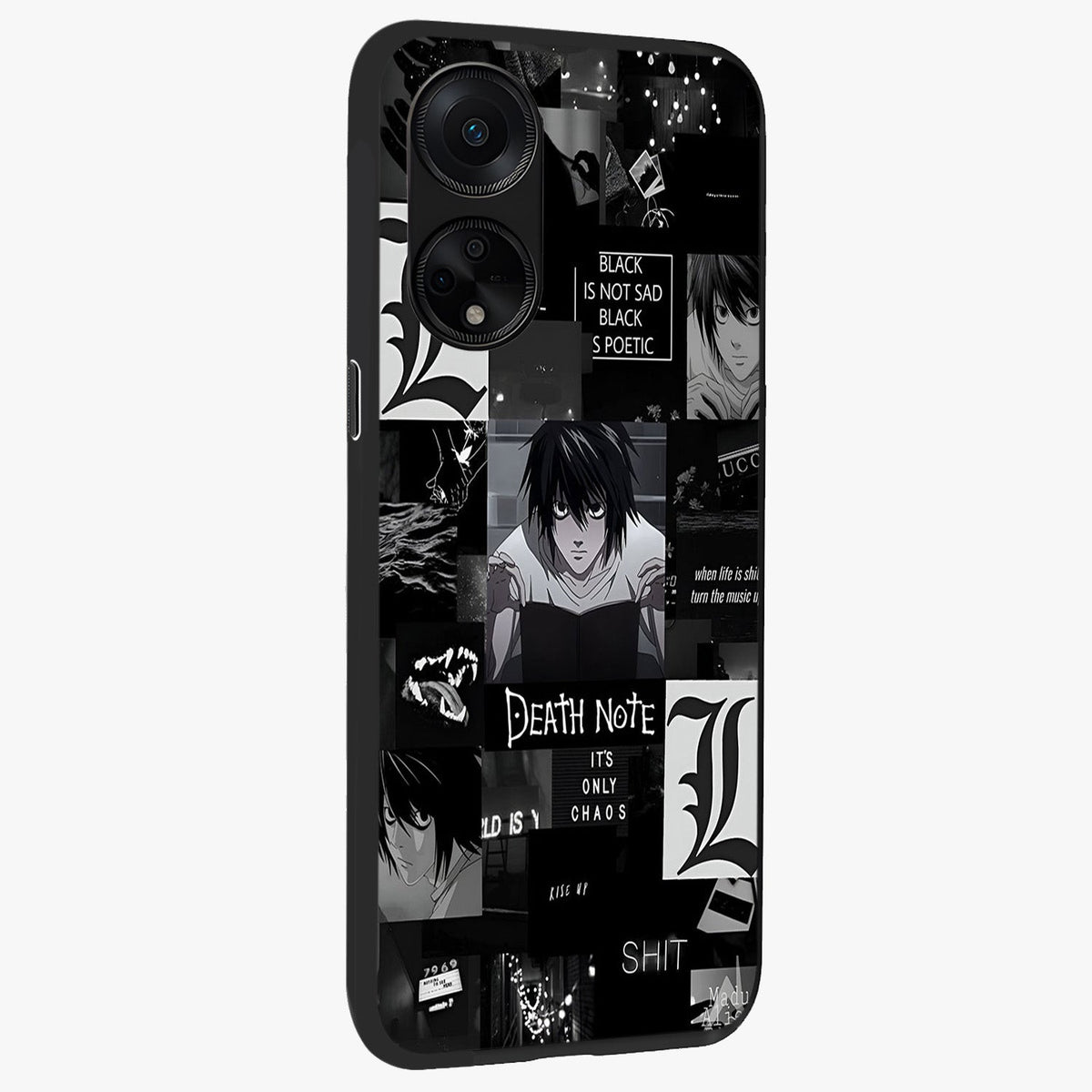 Midnight Chaos Mind Glass Case upright view showcasing expressive abstract artwork with bold dark theme.