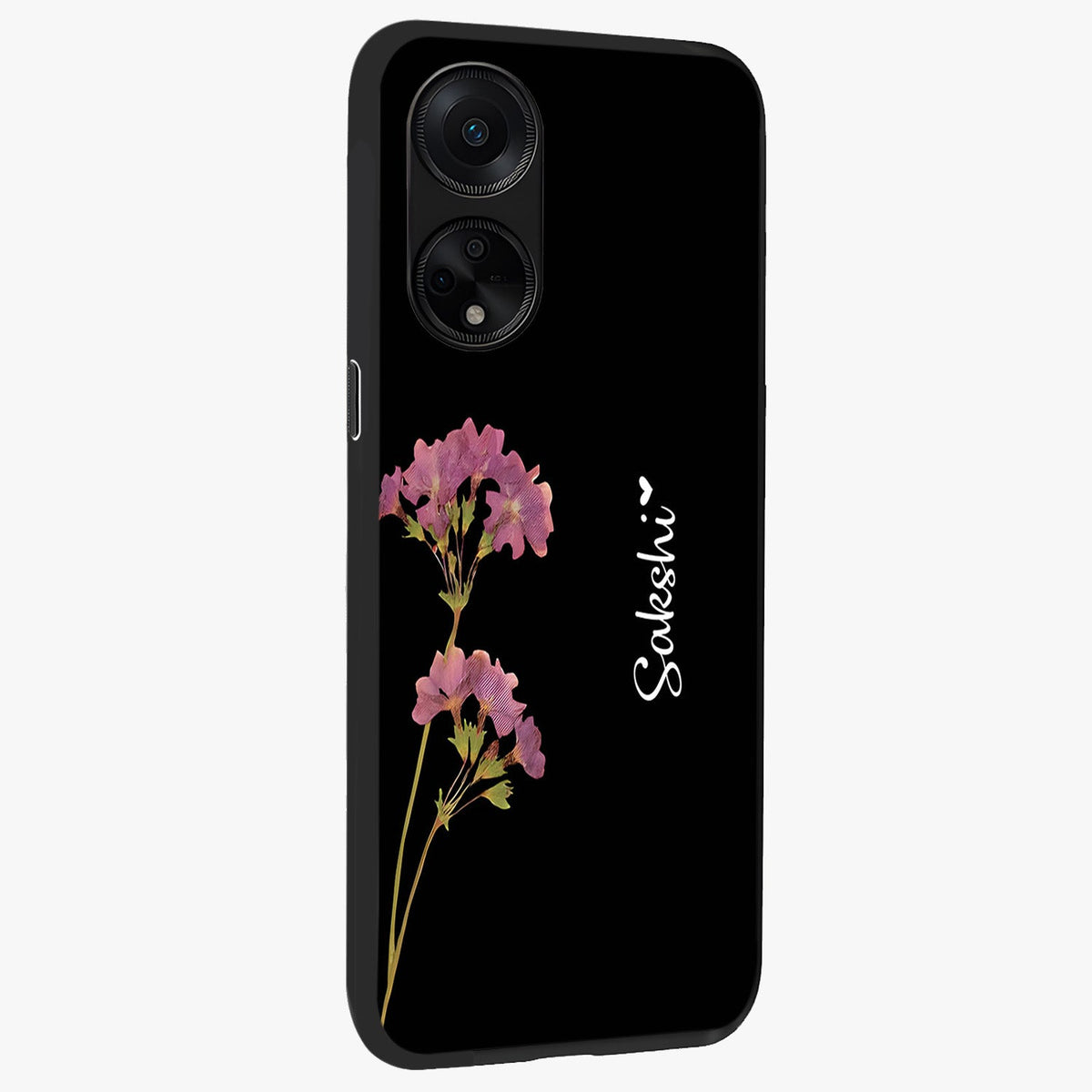 Riching Lavender Flower Custom Name Glass Case upright view showcasing elegant lavender floral artwork with personalized aesthetic.