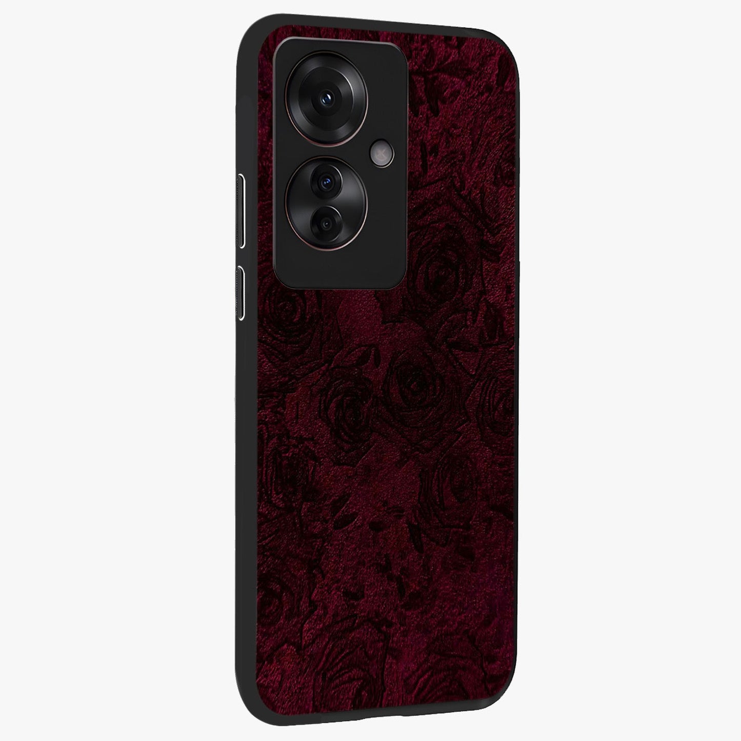 Crimson Fade Flow Glass Case upright view showcasing dynamic crimson flow artwork with stylish abstract theme.