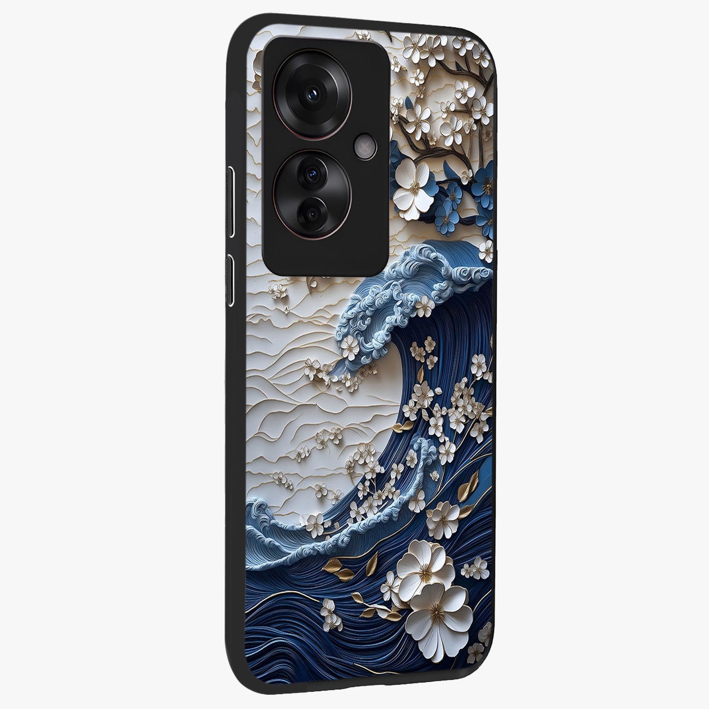 Floral Wave Origami Glass Case upright view showcasing creative floral origami artwork with artistic decorative theme.