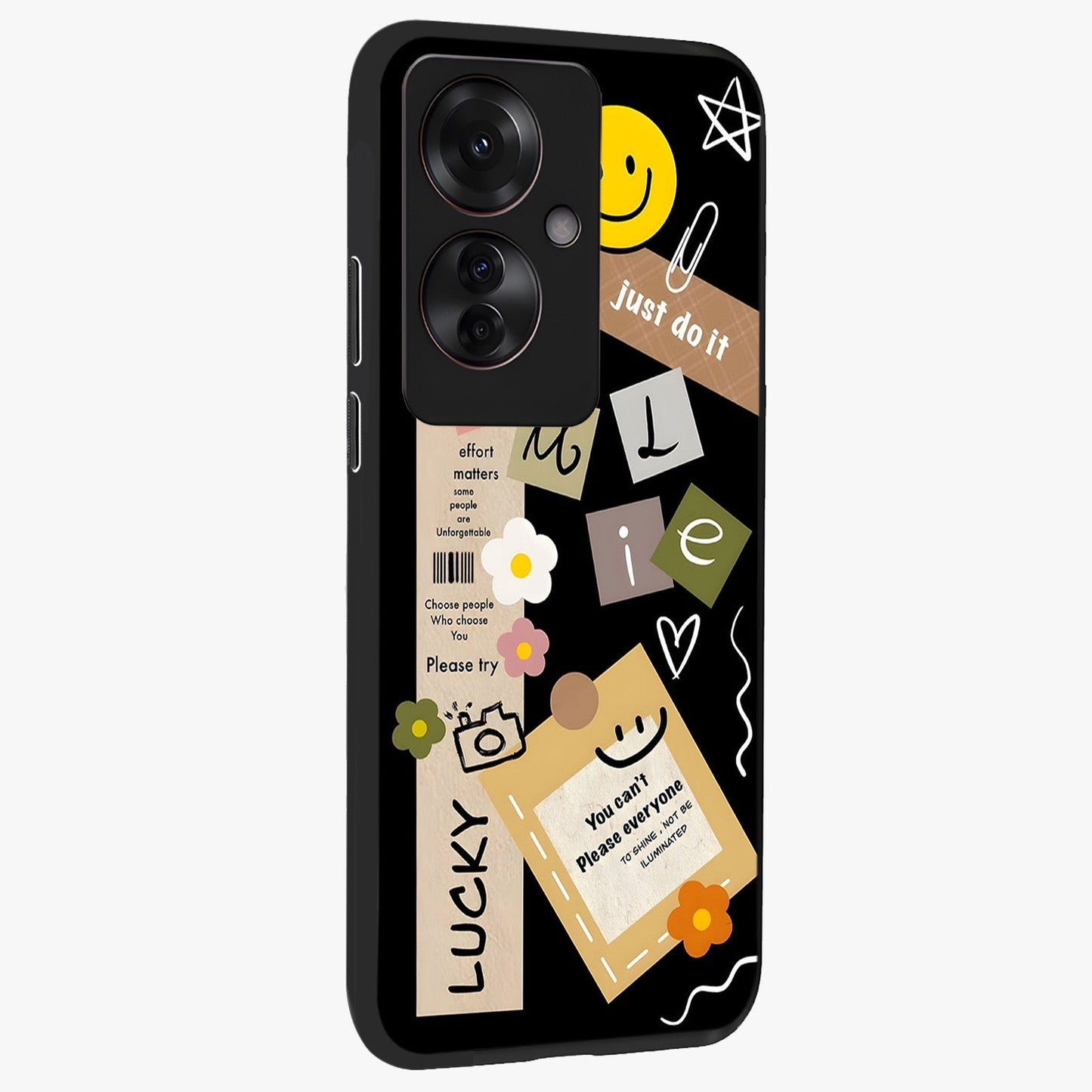 Lucky Aesthetic Collage Glass Case upright view showcasing vibrant collage artwork with youthful aesthetic theme.