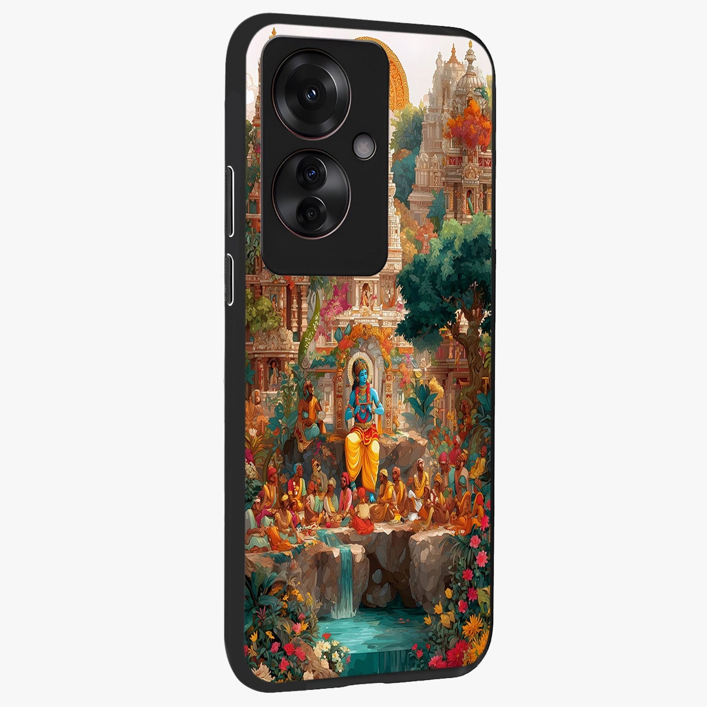 Sacred Sunlight Gods Glass Case upright view showcasing glowing divine artwork with sacred mythological theme.