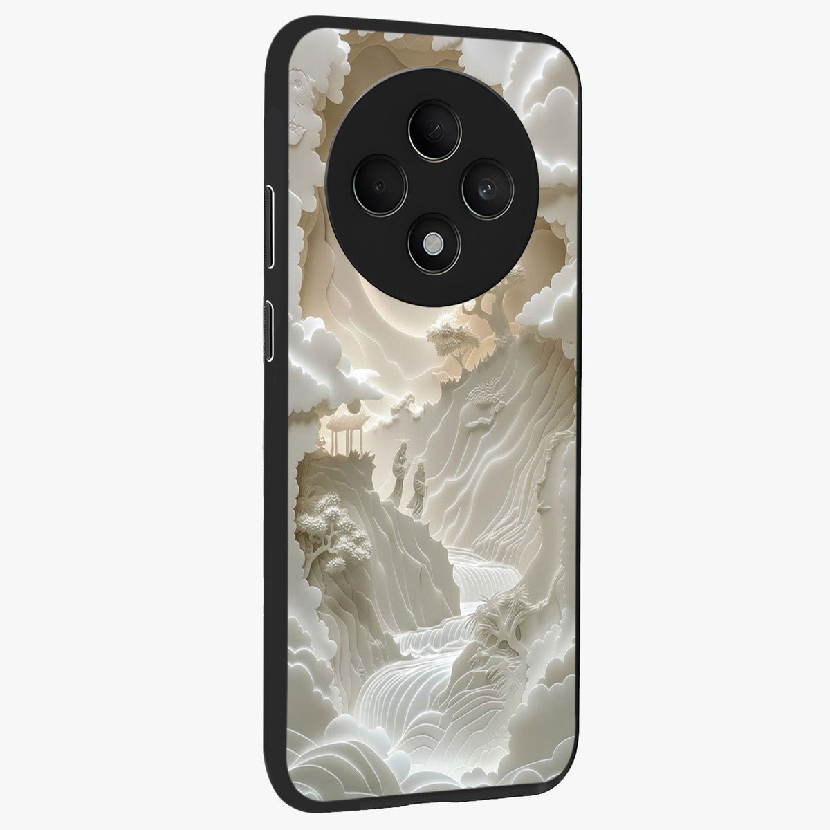 Celestial Origami Glass Case upright view showcasing creative origami artwork with modern celestial style.