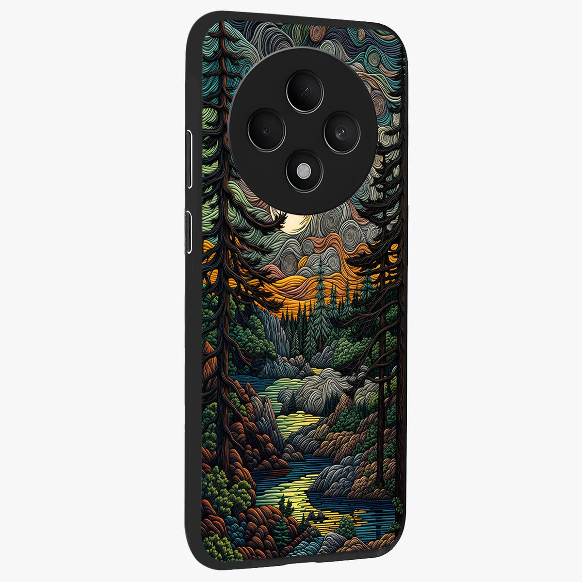 Moonlight Forest Dream Glass Case upright view showcasing magical forest artwork with calm night theme.