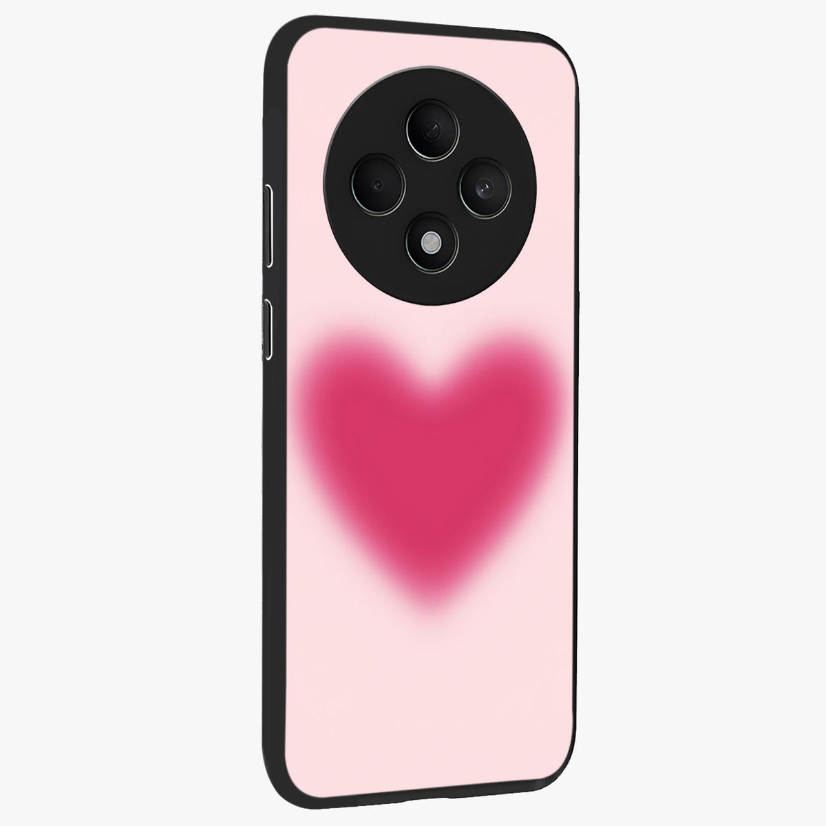 Pink Aura Heart Glass Case upright view showcasing romantic heart artwork with soft pastel theme.