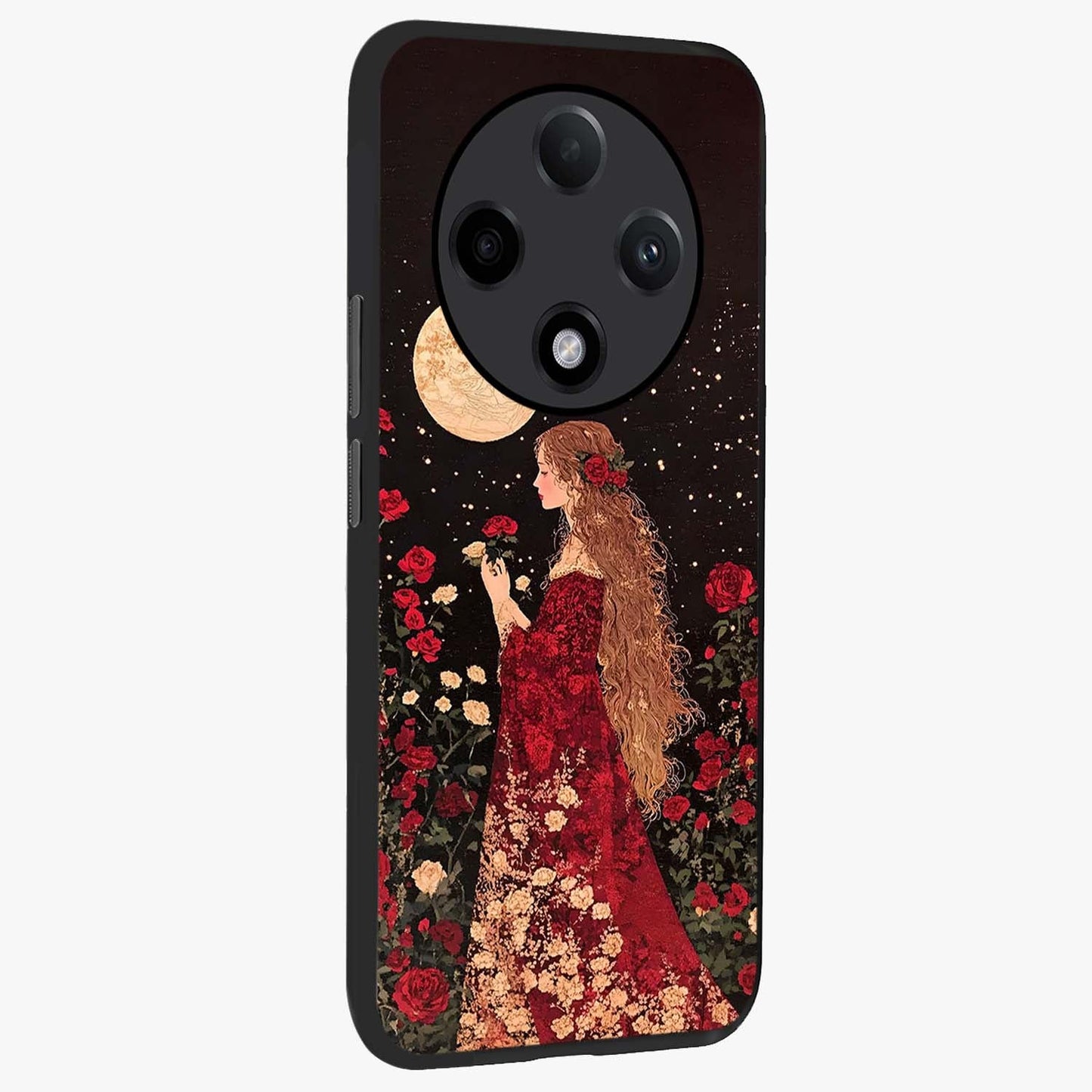 Crimson Dreams Glass Case upright view showcasing dreamy red toned artwork with modern aesthetic style.