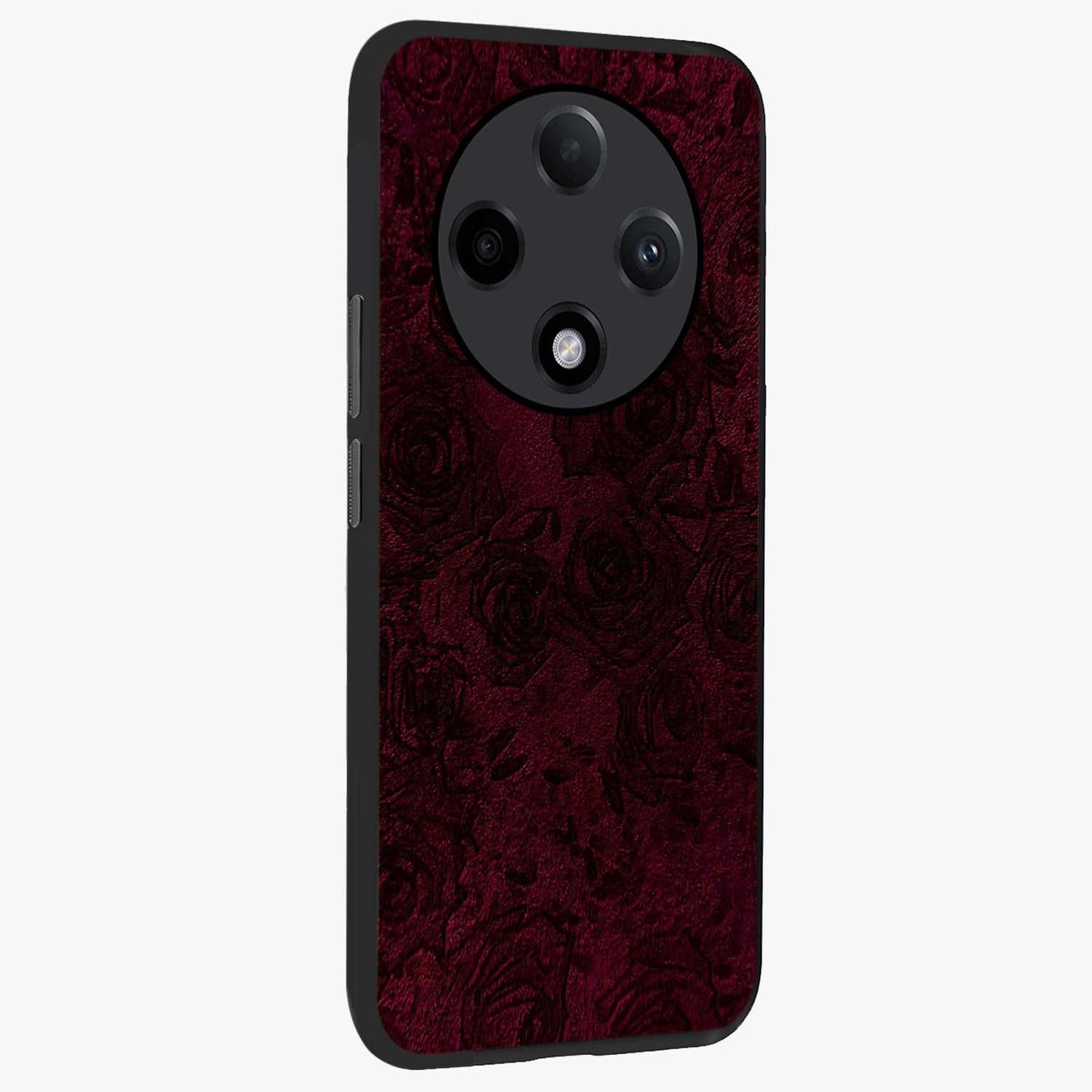 Crimson Fade Flow Glass Case upright view showcasing dynamic crimson flow artwork with stylish abstract theme.