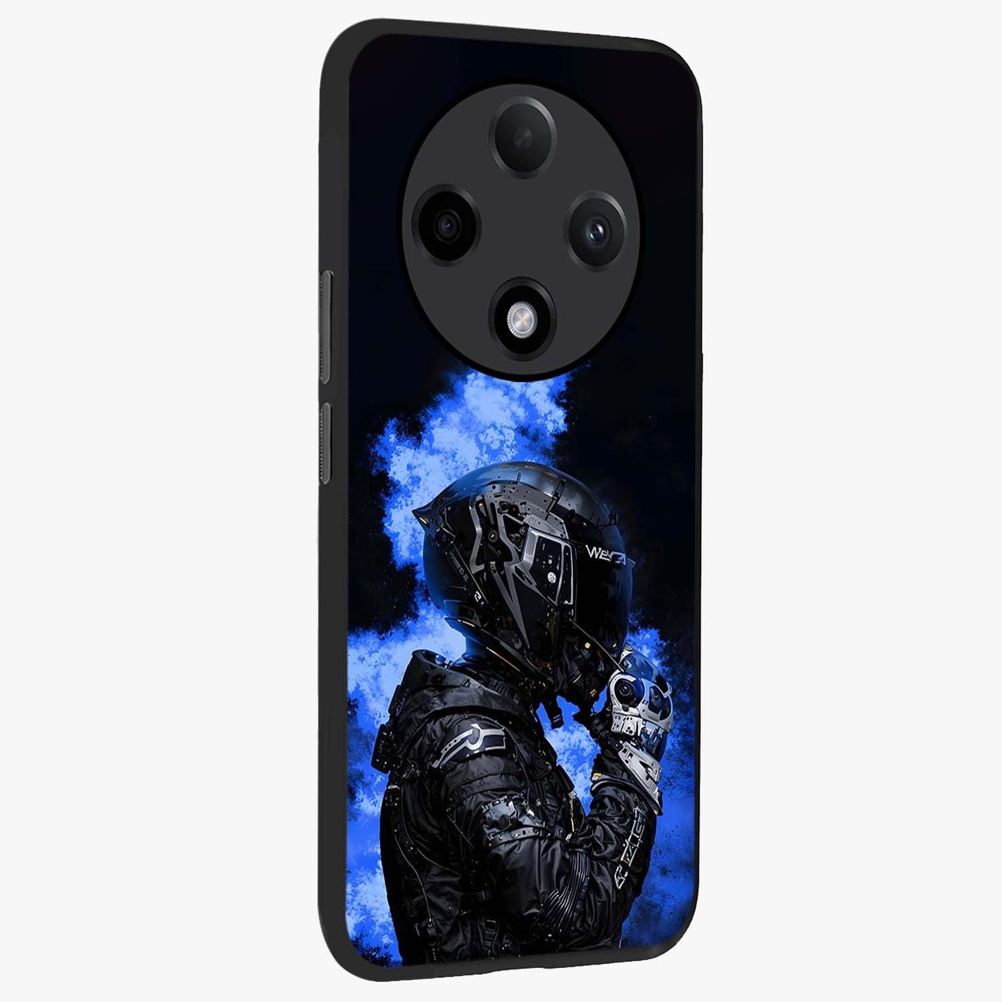 Cyber Sentinel Protocol Glass Case upright view showcasing advanced cyber sentinel artwork with futuristic tech theme.